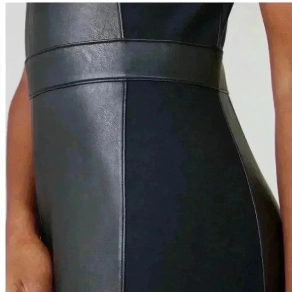 SPANX Leather Like Combo Shapewear Fitted Sheath Midi Dress in‎ Black Size M NWT - Picture 4 of 15